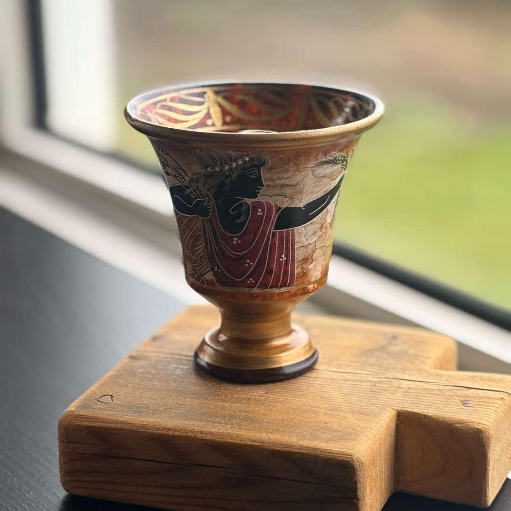 Handcrafted Ceramic reproduction of ancient Greek pottery cup.